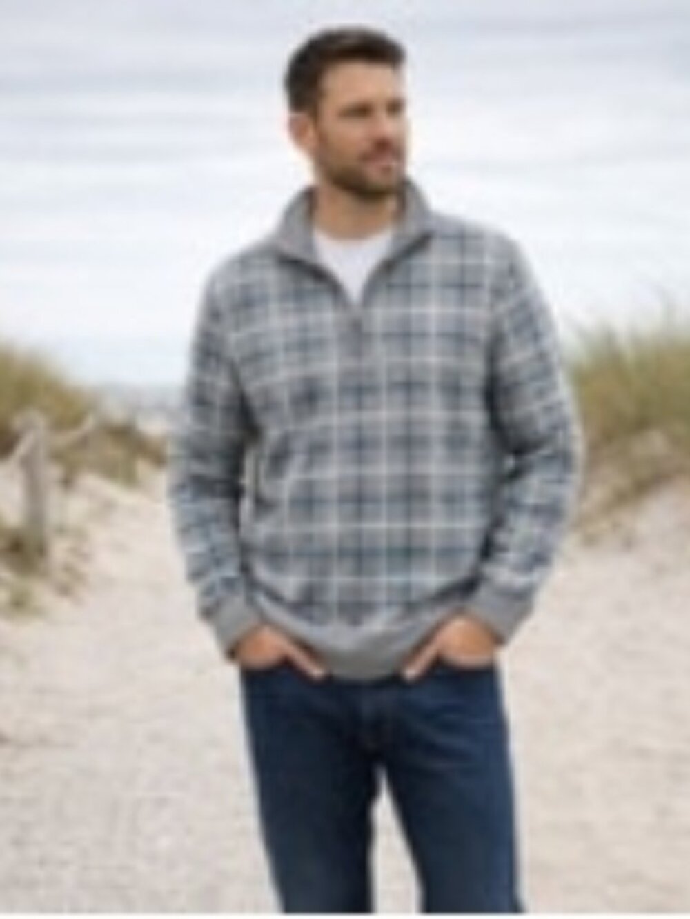 C22 Nautica Men’s Gray Checkered Partial Zip Pull over, Large, NWT